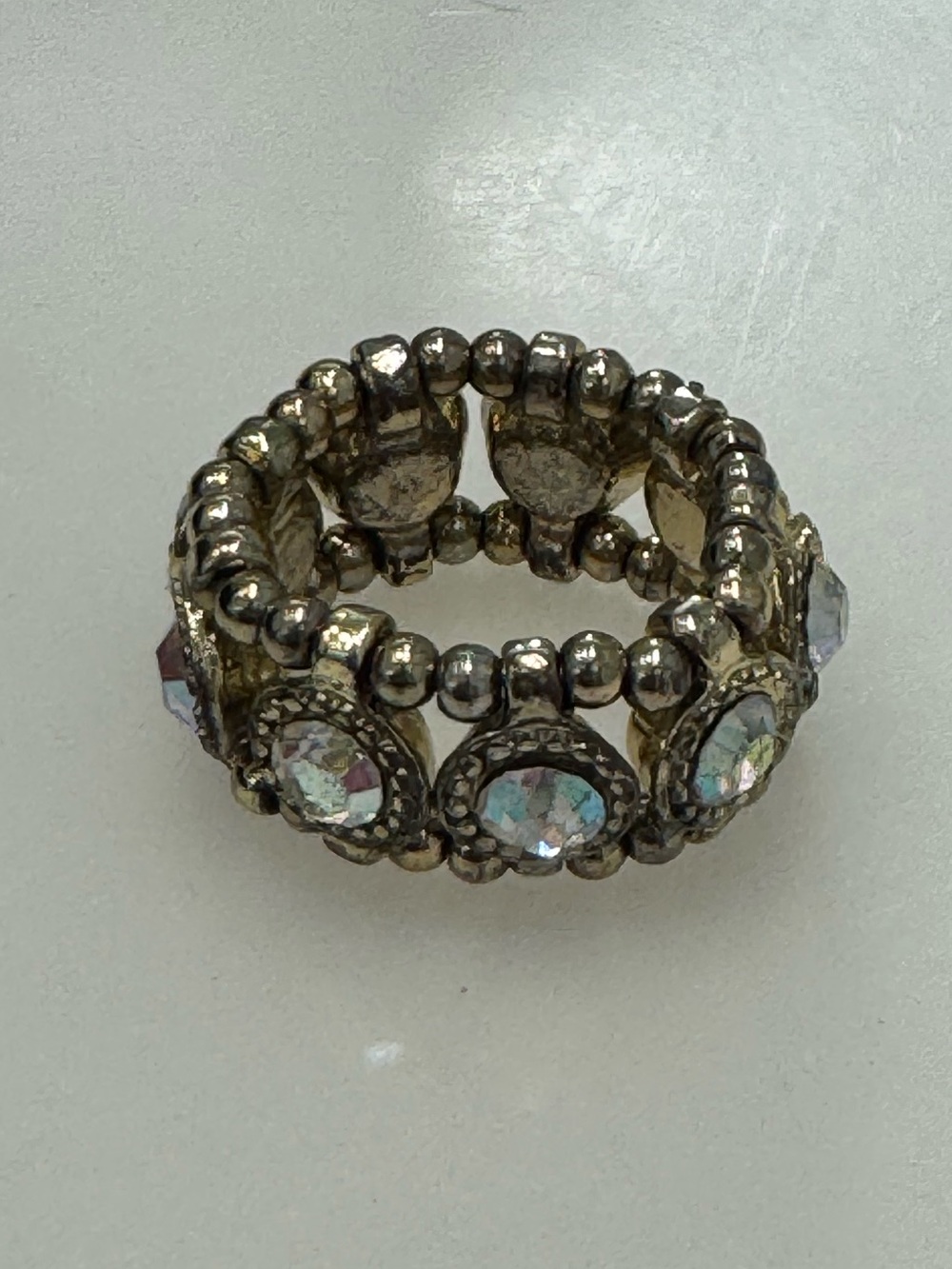 Aurora-Finish Beaded Stretch Ring in Gold Tone